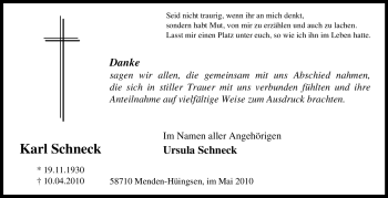 Traueranzeige von Karl Schneck von Tageszeitung