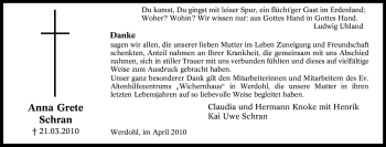 Traueranzeige von Anna Grete Schran von Tageszeitung