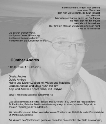 Traueranzeige von Günther Andres von Tageszeitung