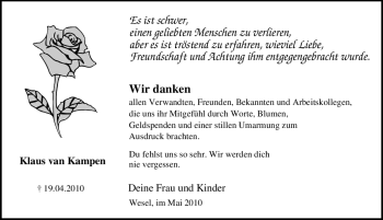 Traueranzeige von Klaus van Kampen von Tageszeitung