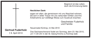 Traueranzeige von Gertrud Fuderholz von Tageszeitung