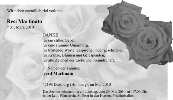 Traueranzeige von Resi Martinato von Tageszeitung