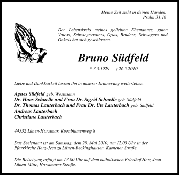 Traueranzeige von Bruno Südfeld von Tageszeitung