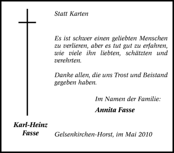 Traueranzeige von Karl-Heinz Fasse von Tageszeitung