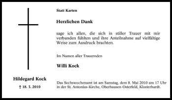 Traueranzeige von Hildegard Kock von Tageszeitung