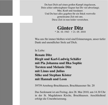 Traueranzeige von Günter Ditz von Tageszeitung