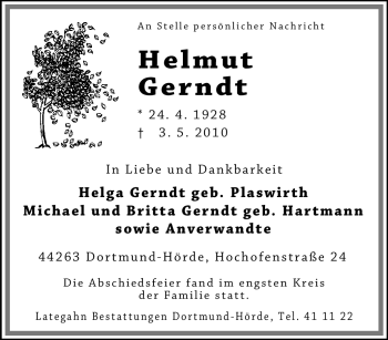 Traueranzeige von Helmut Gerndt von Tageszeitung