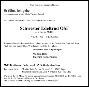 Traueranzeige von Regina Middel von Tageszeitung