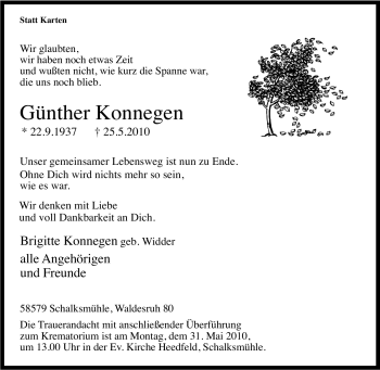 Traueranzeige von Günther Konnegen von Tageszeitung