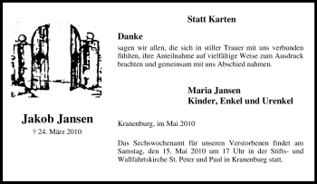 Traueranzeige von Jakob Jansen von Tageszeitung