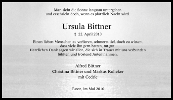 Traueranzeige von Ursula Bittner von Tageszeitung