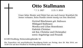 Traueranzeige von Otto Stallmann von Tageszeitung