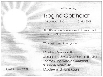 Traueranzeige von Regine Gebhardt von Tageszeitung