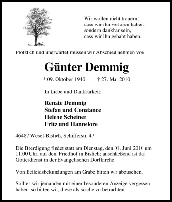 Traueranzeige von Günter Demmig von Tageszeitung
