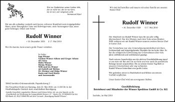 Traueranzeige von Rudolf Winner von Tageszeitung