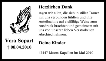 Traueranzeige von Vera Sopart von Tageszeitung