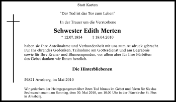 Traueranzeige von Edith Merten von Tageszeitung