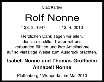 Traueranzeige von Rolf Nonne von Tageszeitung