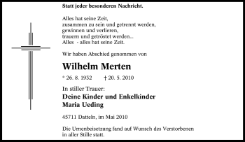 Traueranzeige von Wilhelm Merten von Tageszeitung