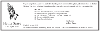 Traueranzeige von Heinz Sasse von Tageszeitung