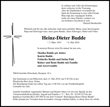 Traueranzeige von Heinz-Dieter Budde von Tageszeitung