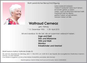Traueranzeige von Waltraud Cerneaz von Tageszeitung