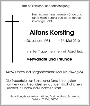 Traueranzeige von Alfons Kersting von Tageszeitung