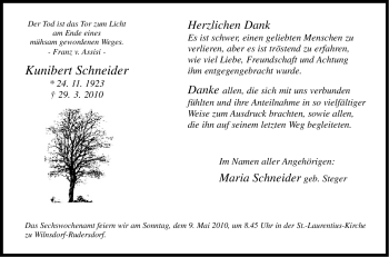 Traueranzeige von Kunibert Schneider von Tageszeitung