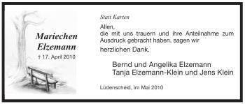 Traueranzeige von Mariechen Elzemann von Tageszeitung