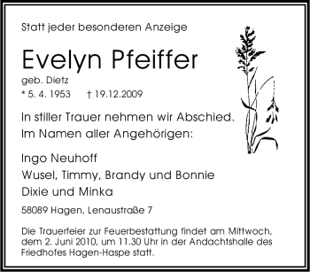 Traueranzeige von Evelyn Pfeiffer von Tageszeitung