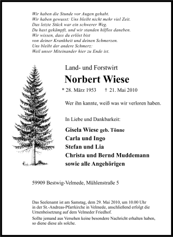 Traueranzeige von Norbert Wiese von Tageszeitung