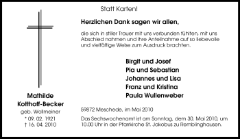 Traueranzeige von Mathilde Kotthoff-Becker von Tageszeitung