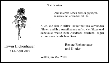 Traueranzeige von Erwin Eichenhauer von Tageszeitung