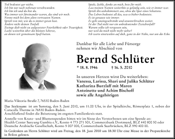 Traueranzeige von Bernd Schüter von Tageszeitung