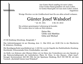 Traueranzeige von Günter Josef Walsdorf von Tageszeitung