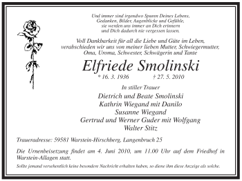 Traueranzeige von Elfriede Smolinski von Tageszeitung
