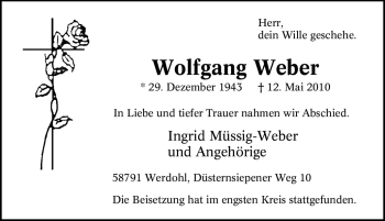 Traueranzeige von Wolfgang Weber von Tageszeitung