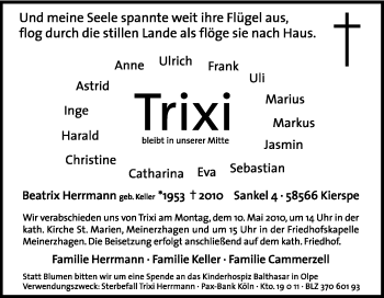 Traueranzeige von Beatrix Herrmann von Tageszeitung