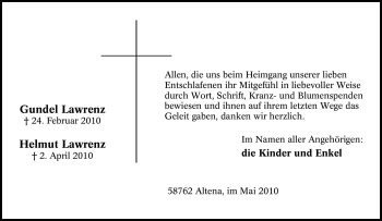 Traueranzeige von Gundel Lawrenz von Tageszeitung