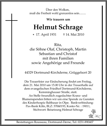 Traueranzeige von Helmut Schrage von Tageszeitung