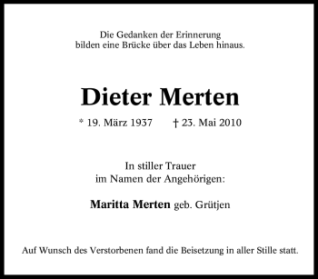 Traueranzeige von Dieter Merten von Tageszeitung