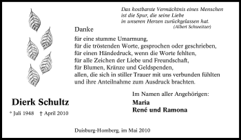 Traueranzeige von Dierk Schultz von Tageszeitung