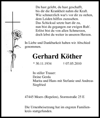 Traueranzeige von Gerhard Köther von Tageszeitung