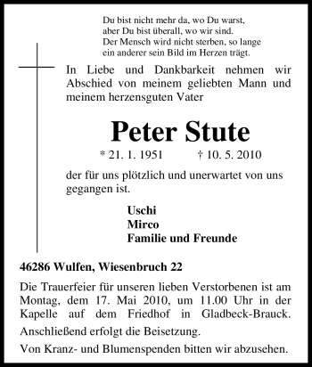 Traueranzeige von Peter Stute von Tageszeitung