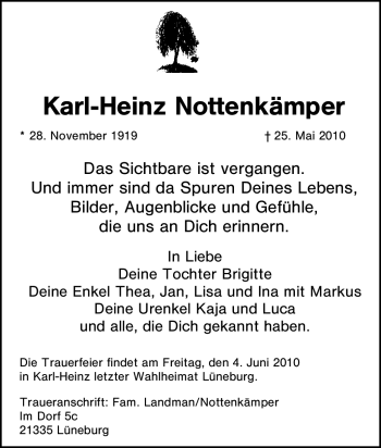Traueranzeige von Karl-Heinz Nottenkämper von Tageszeitung