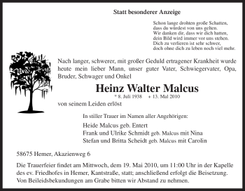 Traueranzeige von Heinz Walter Malcus von Tageszeitung
