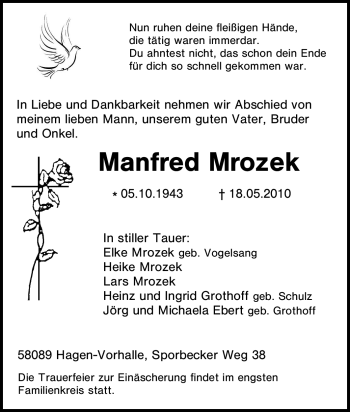Traueranzeige von Manfred Mrozek von Tageszeitung