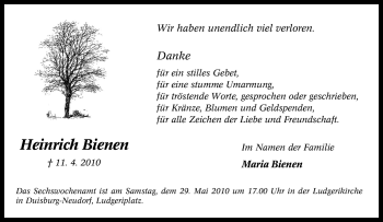 Traueranzeige von Heinrich Bienen von Tageszeitung