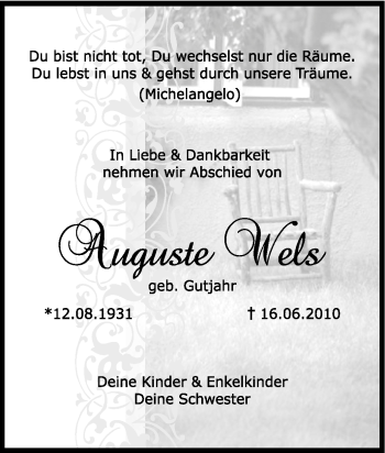 Traueranzeige von Auguste Wels von Tageszeitung