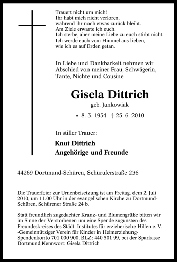 Traueranzeige von Gisela Dittrich von Tageszeitung